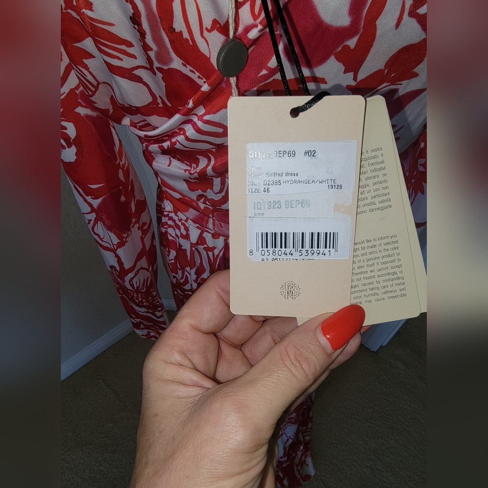 NWT Roberto Cavalli Floral V-Neck Long Sleeve Dress, Size 46 - Picture 7 of 10